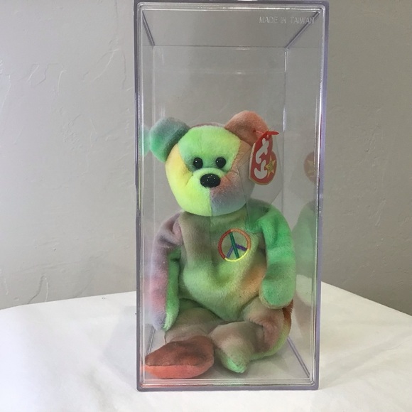 ๐ Peace Beanie Baby 1996 โ NWT โ Rare Tie-Dye โ Display Case Included! โ๏ธ - Picture 2 of 5